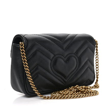 Gucci Calfskin Matelasse Super Mini GG Marmont Shoulder Bag Black 3 of 8