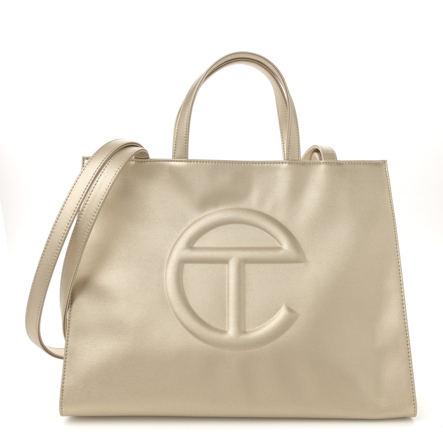 Metallic Vegan Leather Medium Shopping Bag Gold