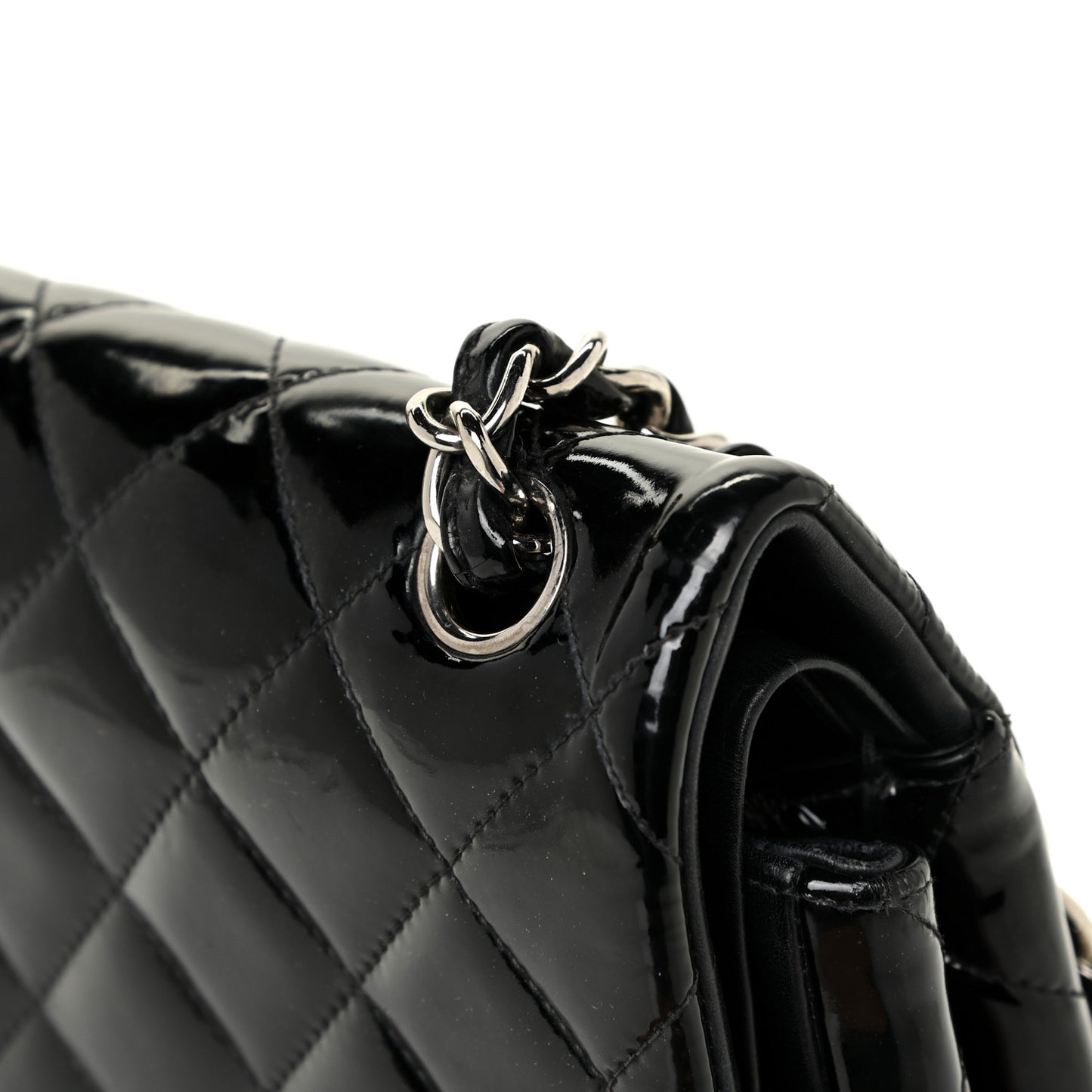 Patent Quilted Jumbo Double Flap Black