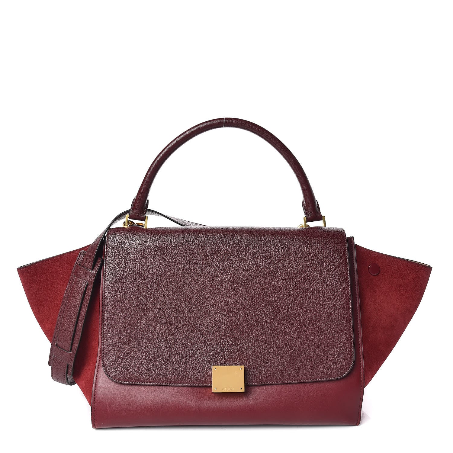 Celine Drummed Calfskin Suede Medium Trapeze Burgundy 1 of 13