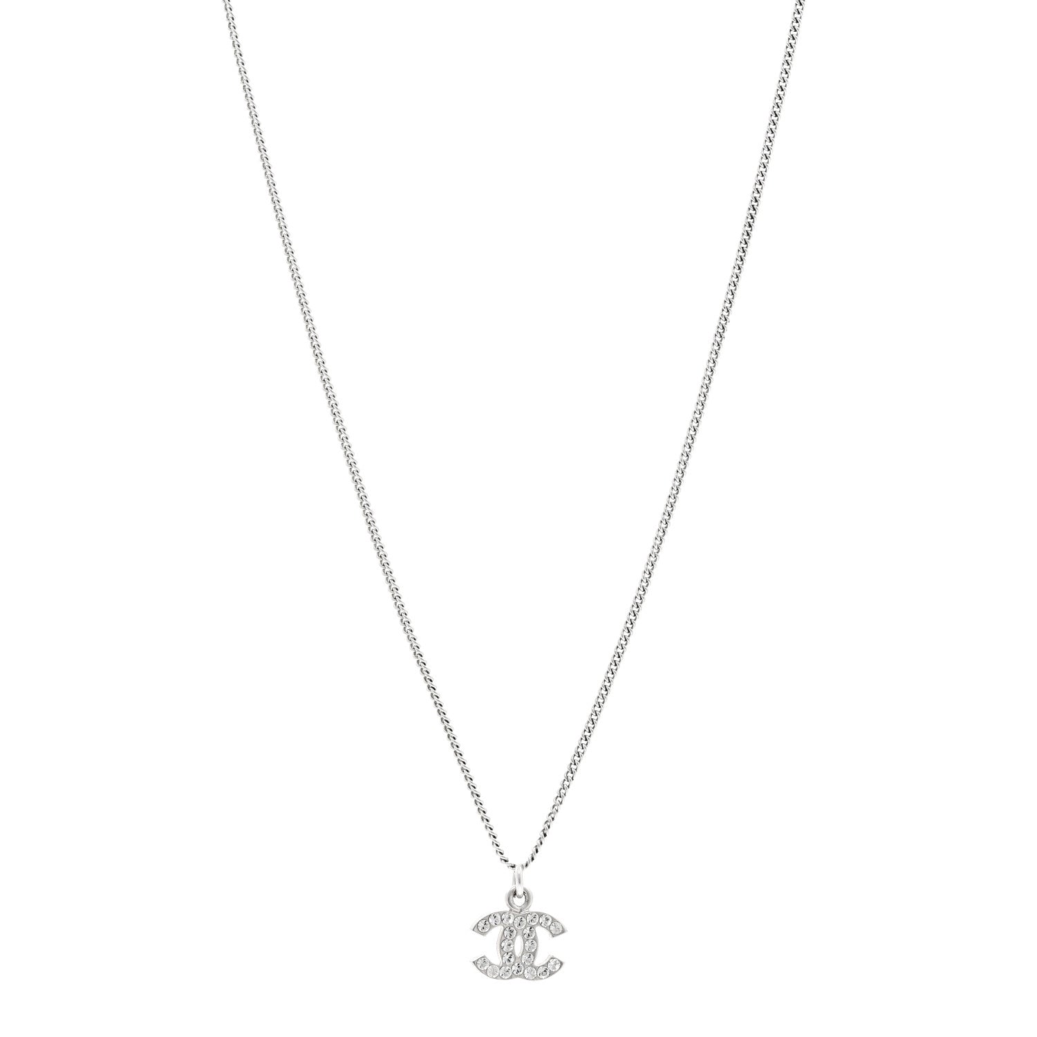 Chanel Crystal Timeless CC Necklace Silver 1 of 5