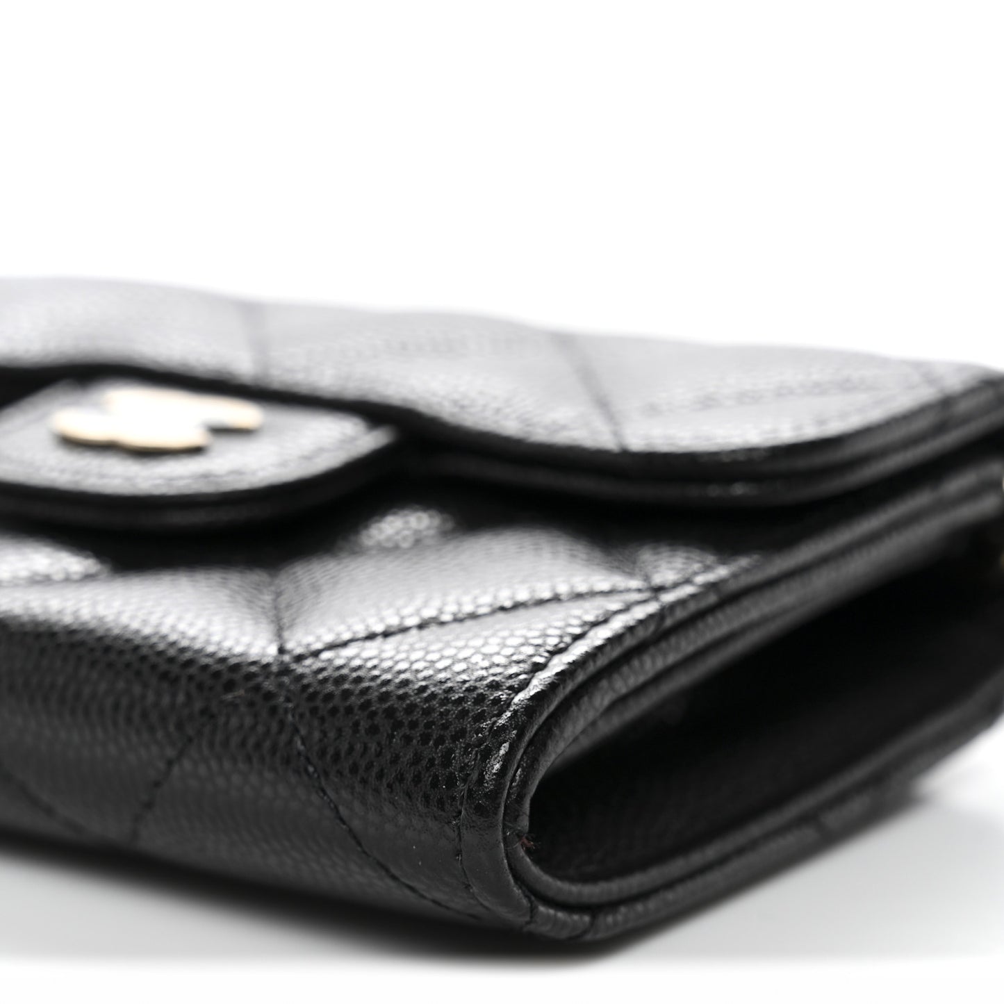 Caviar Quilted Flap Card Holder On Chain Black
