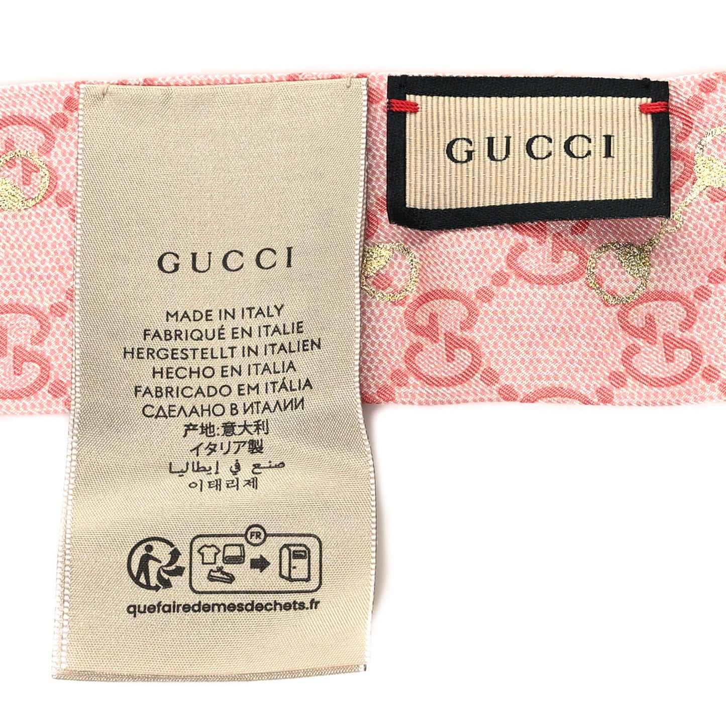 Silk Twill GG Monogram Gold Horsebity Neck Bow Scarf Pink Sky Blue