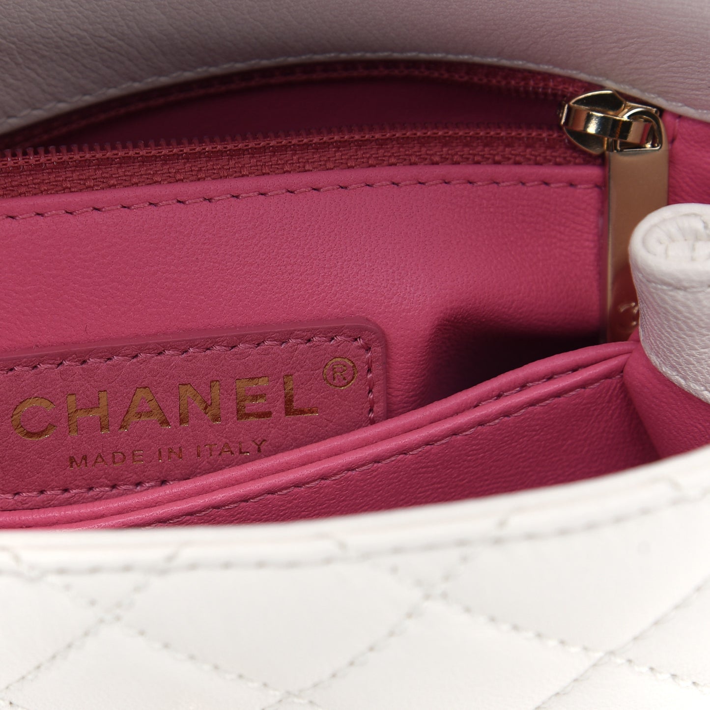 Goatskin Quilted Extra Mini Rainbow Coco Handle Flap White
