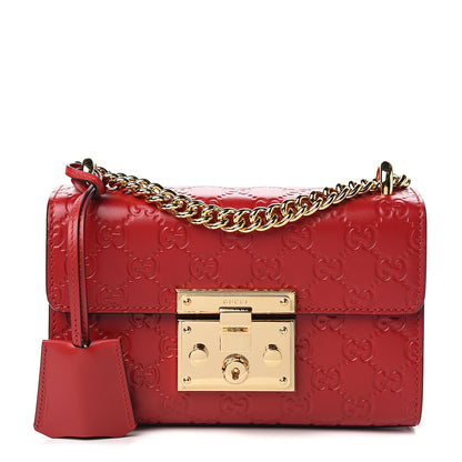 Gucci Guccissima Small Padlock Shoulder Bag Hibiscus Red 1 of 9