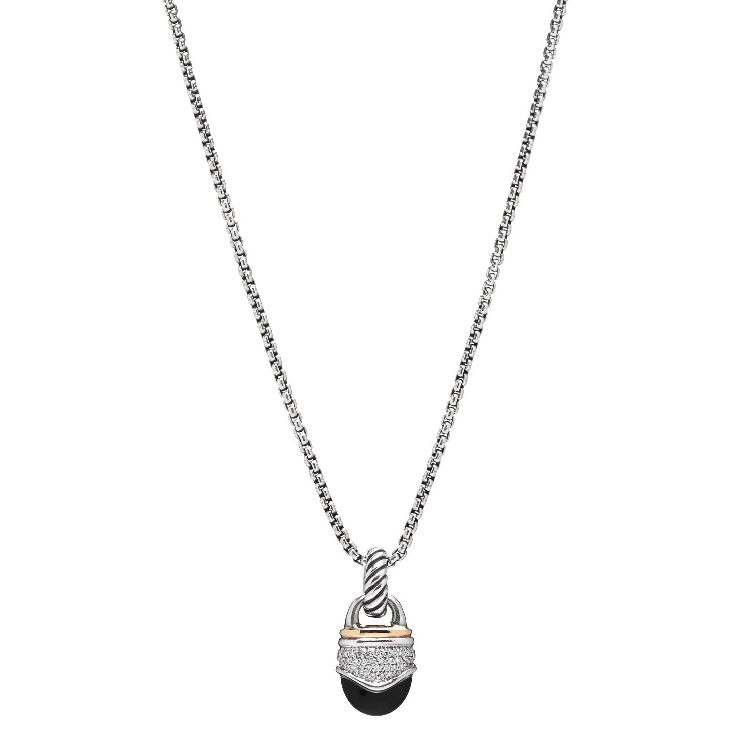 David Yurman Sterling Silver 18K Yellow Gold Diamond Black Onyx Acorn Pendant Necklace 1 of 4