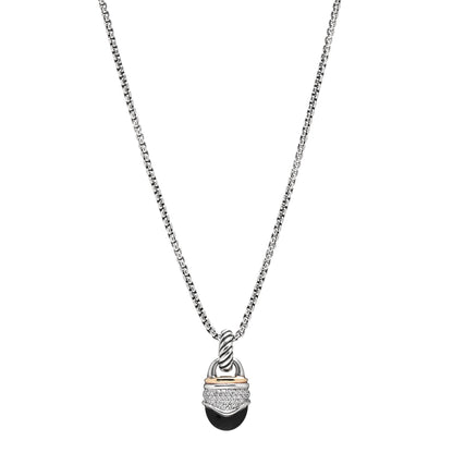 David Yurman Sterling Silver 18K Yellow Gold Diamond Black Onyx Acorn Pendant Necklace 1 of 4