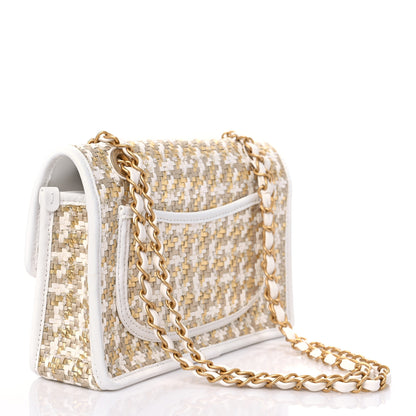 Chanel Metallic Lambskin Viscose Woven Flap Gold White 2 of 8