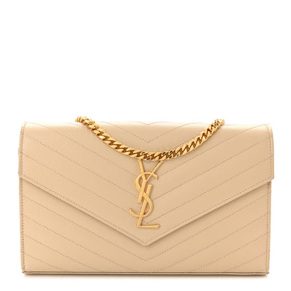 Saint Laurent Grain De Poudre Matelasse Chevron Monogram Chain Wallet Nude Powder Nude Powder 1 of 11