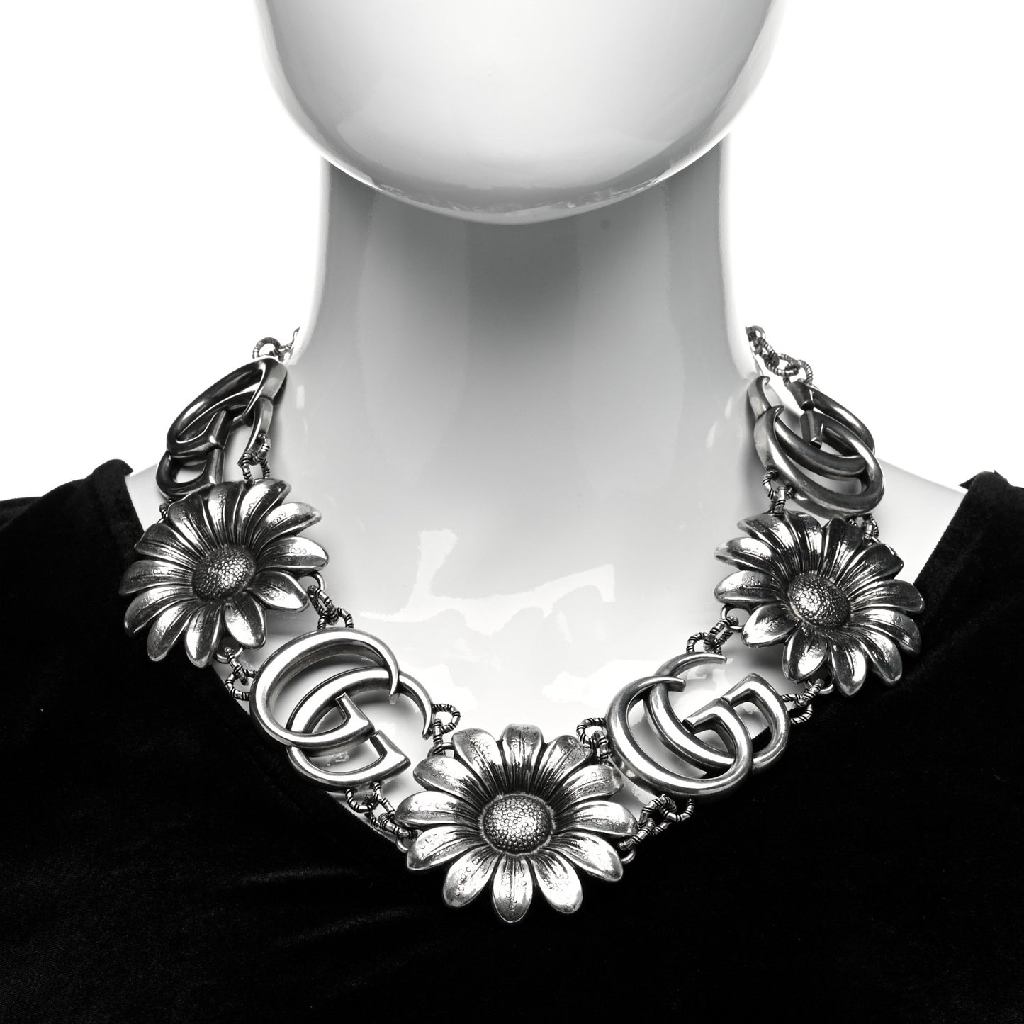 Sterling Silver Double G Flower Statement Necklace