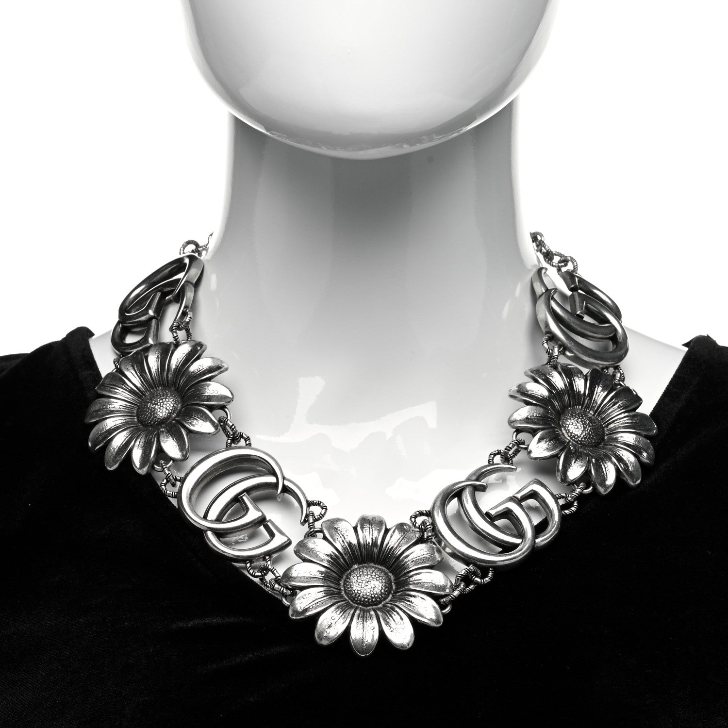 Gucci Sterling Silver Double G Flower Statement Necklace 2 of 4