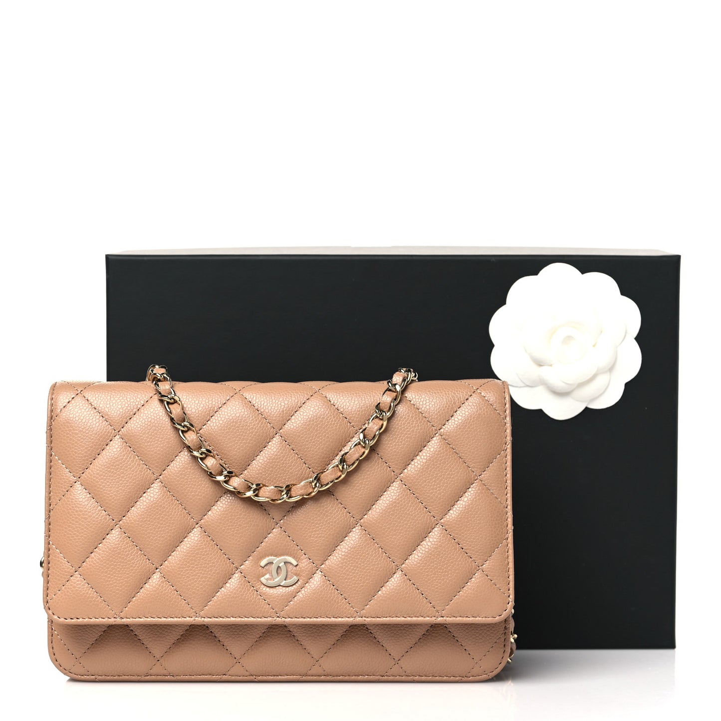 Caviar Quilted Wallet on Chain WOC Dark Beige
