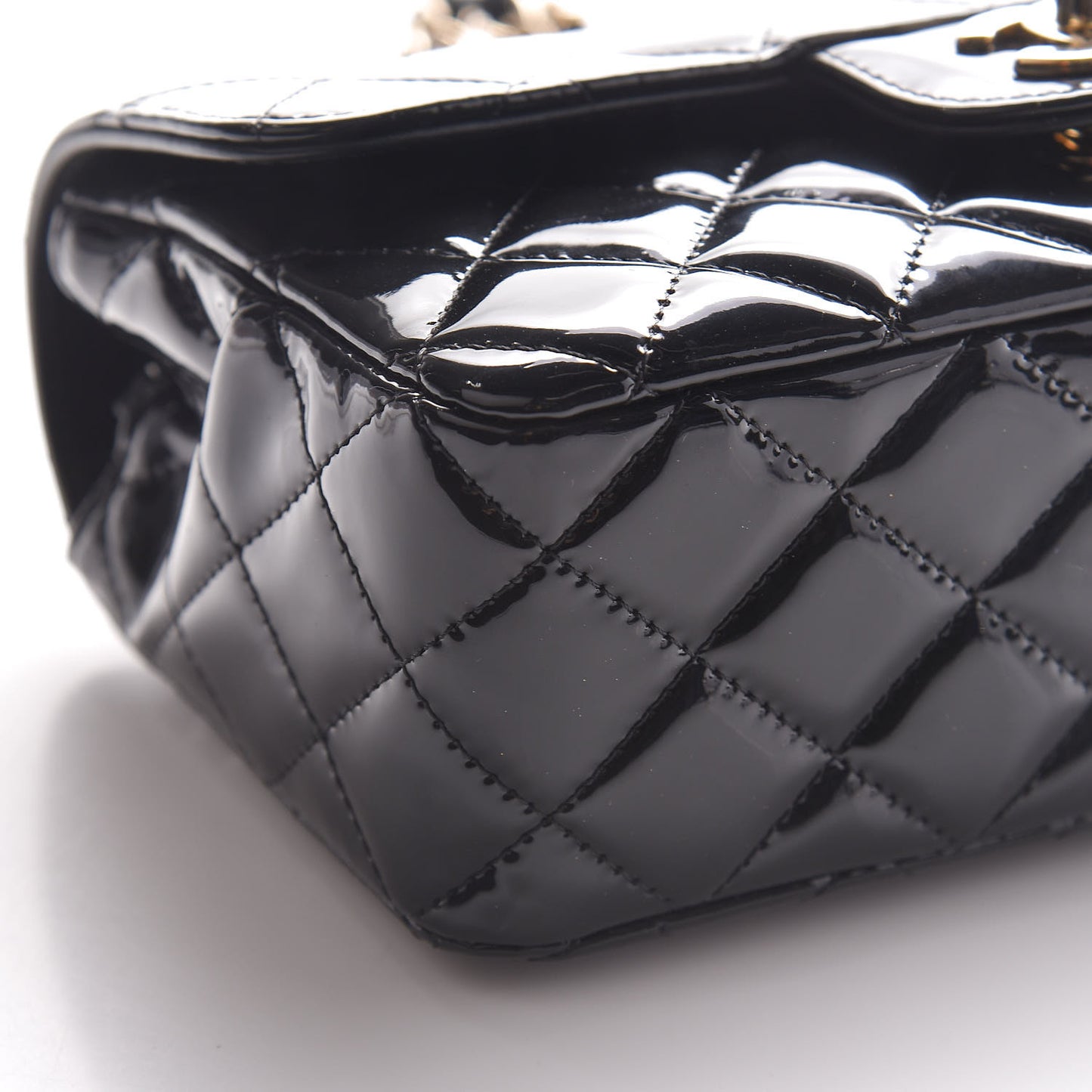 Patent Calfskin Quilted Mini Rectangular Flap Black