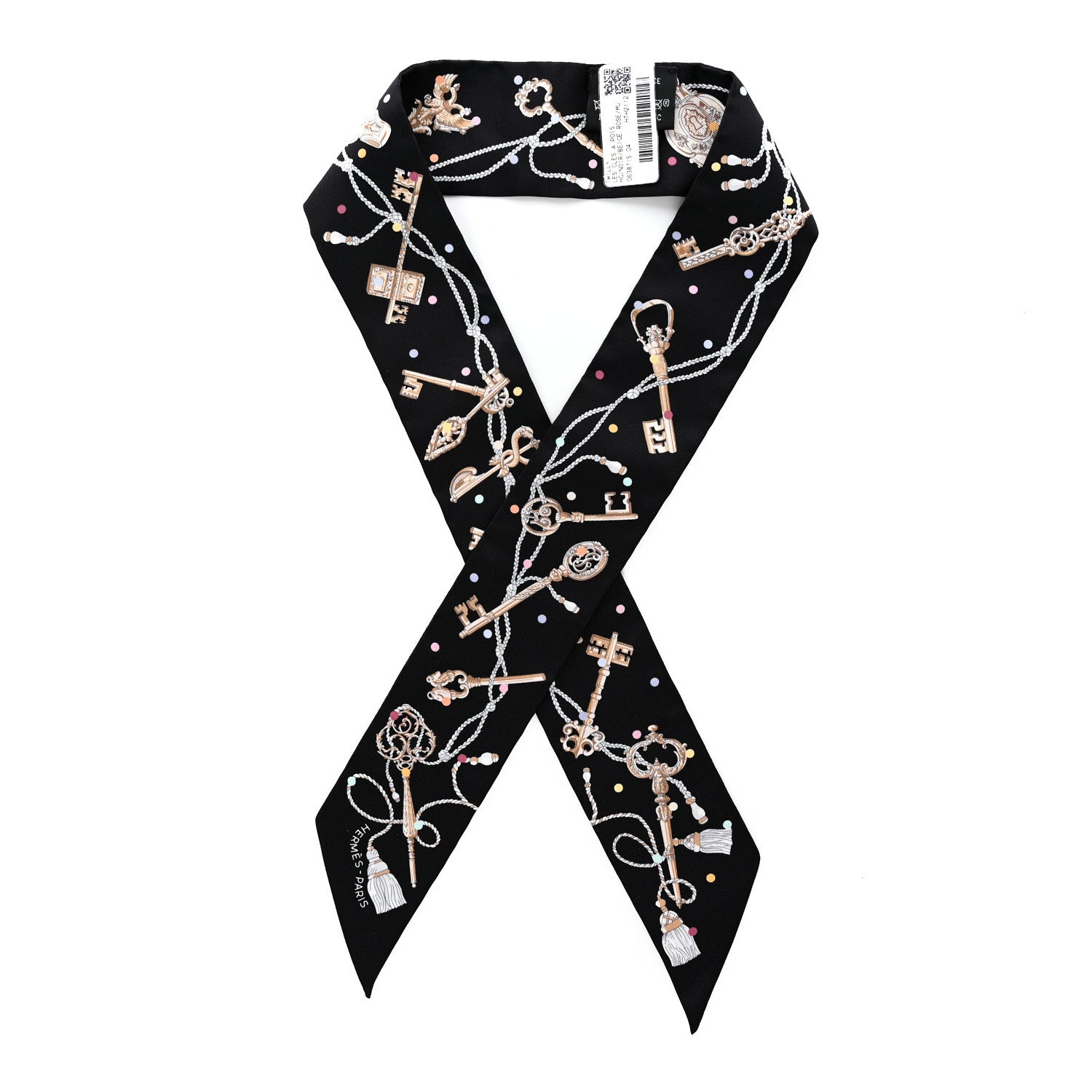 Hermes Silk Les Cles A Pois Twilly Black Beige Rose Multicolor 1 of 4