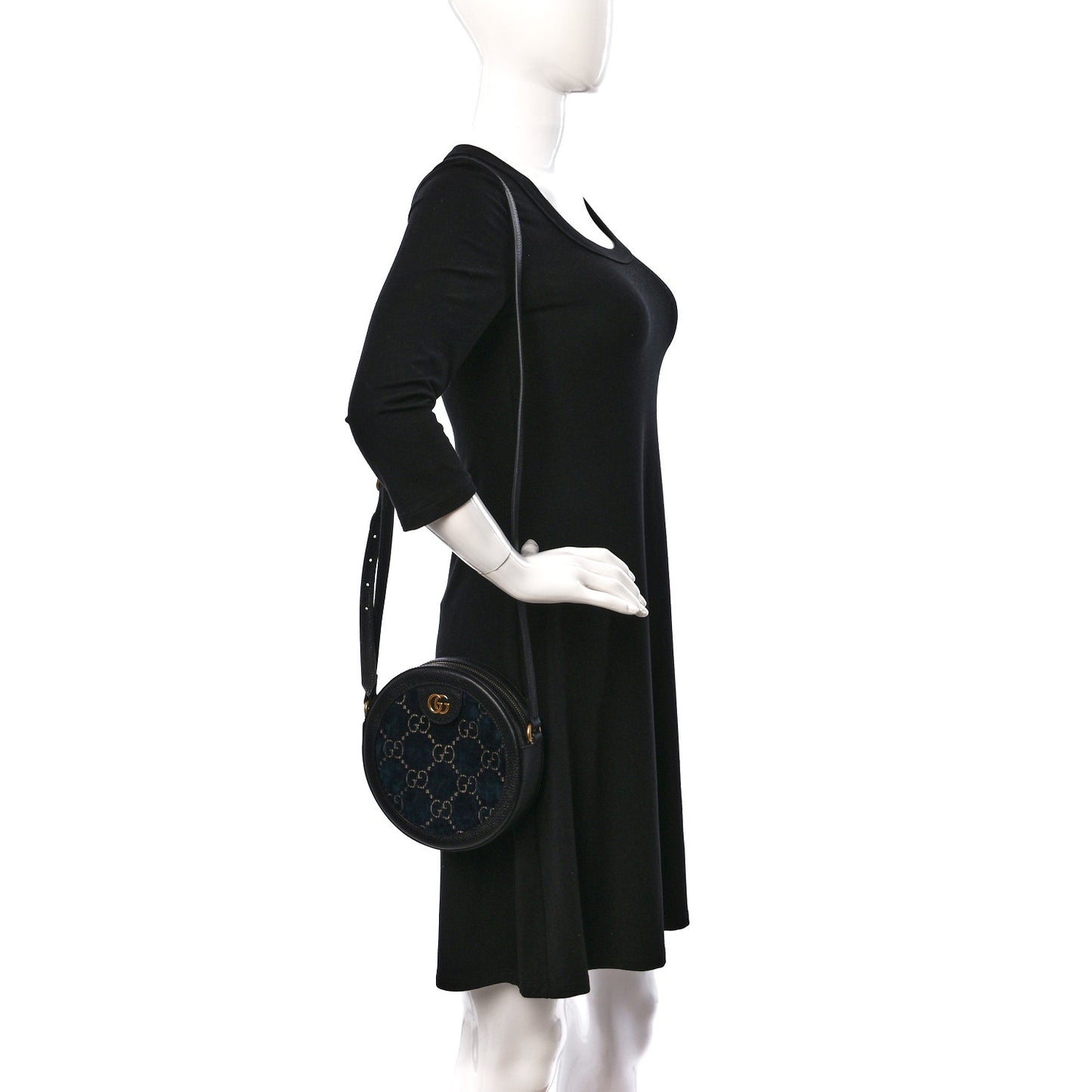 Velvet Calfskin GG Monogram Round Shoulder Bag Blue Beige