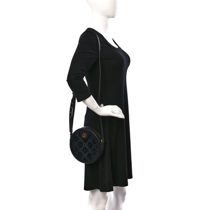 Gucci Velvet Calfskin GG Monogram Round Shoulder Bag Blue Beige 2 of 9