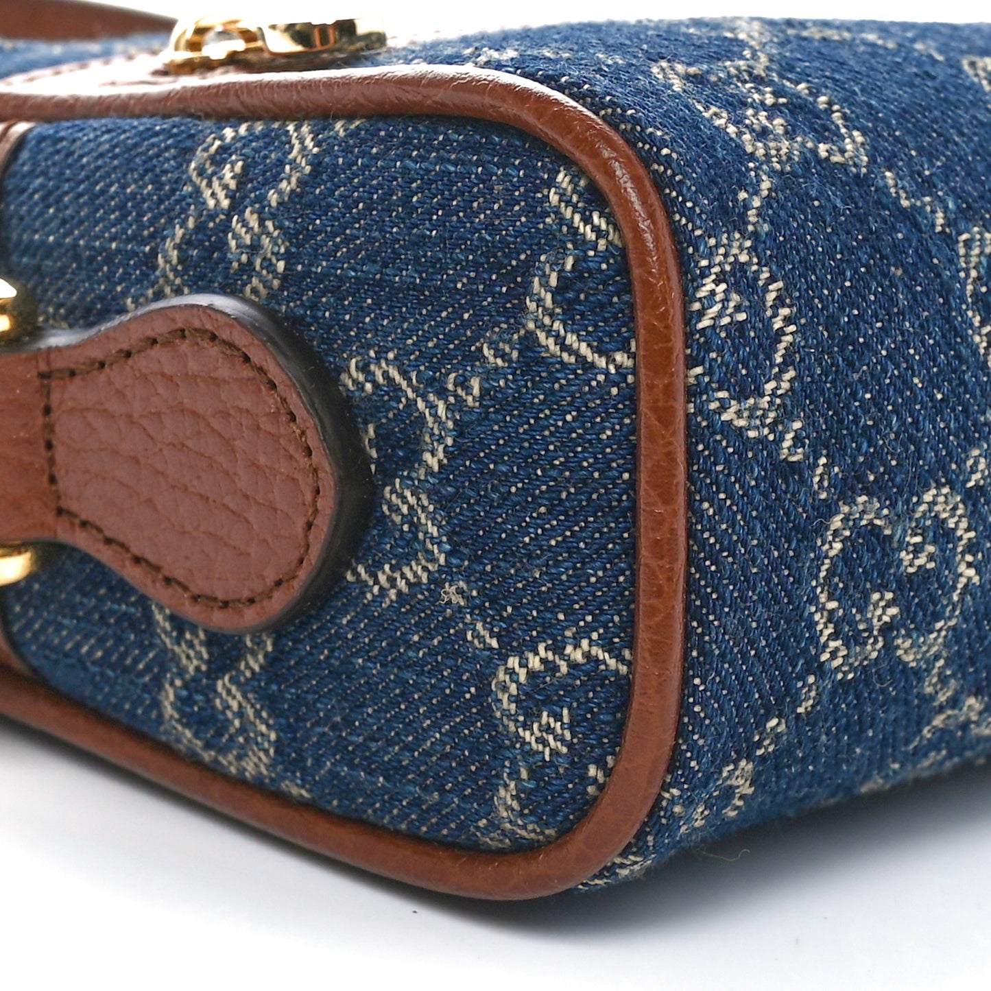 New Denim GG Monogram Dollar Calfskin Mini Ophidia Shoulder Bag Blue Tea Cuir Epilog
