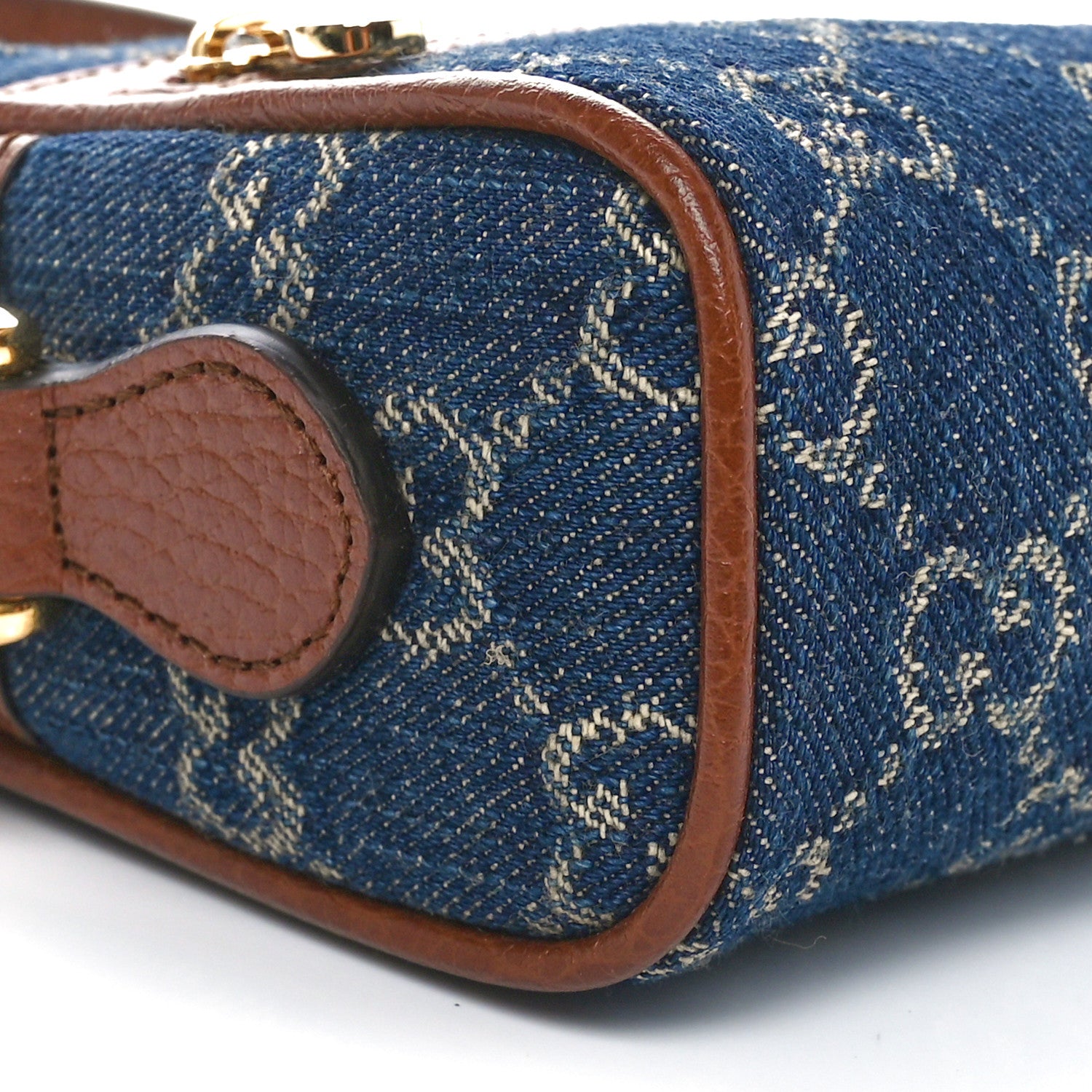 Gucci New Denim GG Monogram Dollar Calfskin Mini Ophidia Shoulder Bag Blue Tea Cuir Epilog 9 of 11