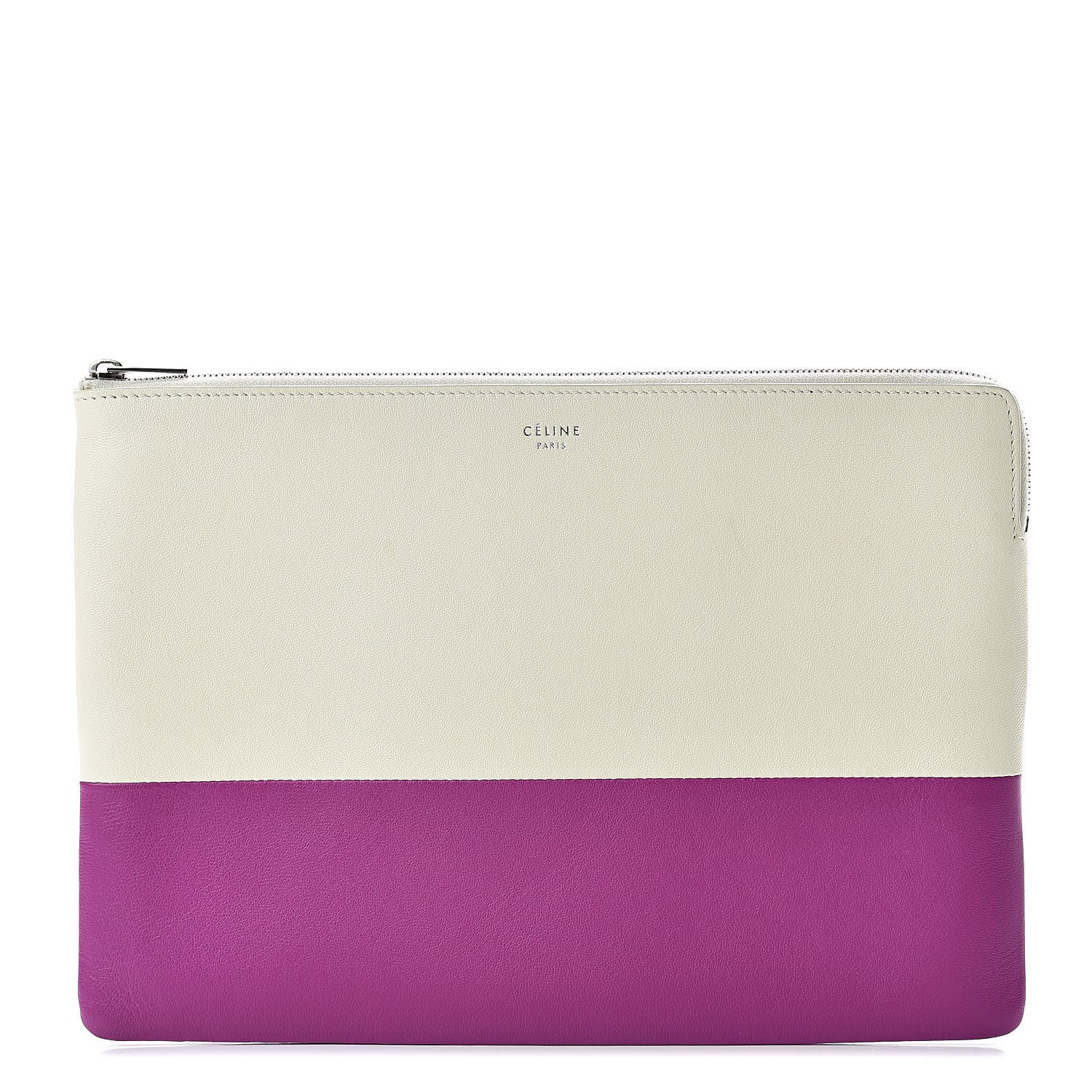 Celine Lambskin Bi-Color Solo Clutch Pouch White Magenta 1 of 10