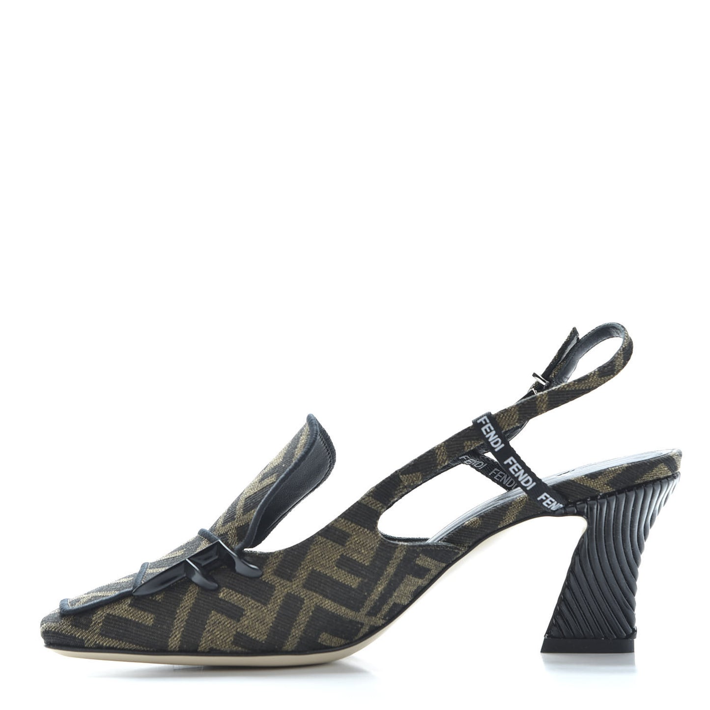 Jacquard FFreedom Decollete Slingback Square Toe Pumps 36.5 Tobacco