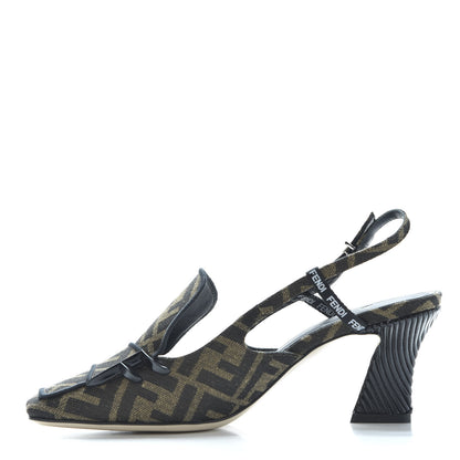 Fendi Jacquard FFreedom Decollete Slingback Square Toe Pumps 36.5 Tobacco 1 of 10