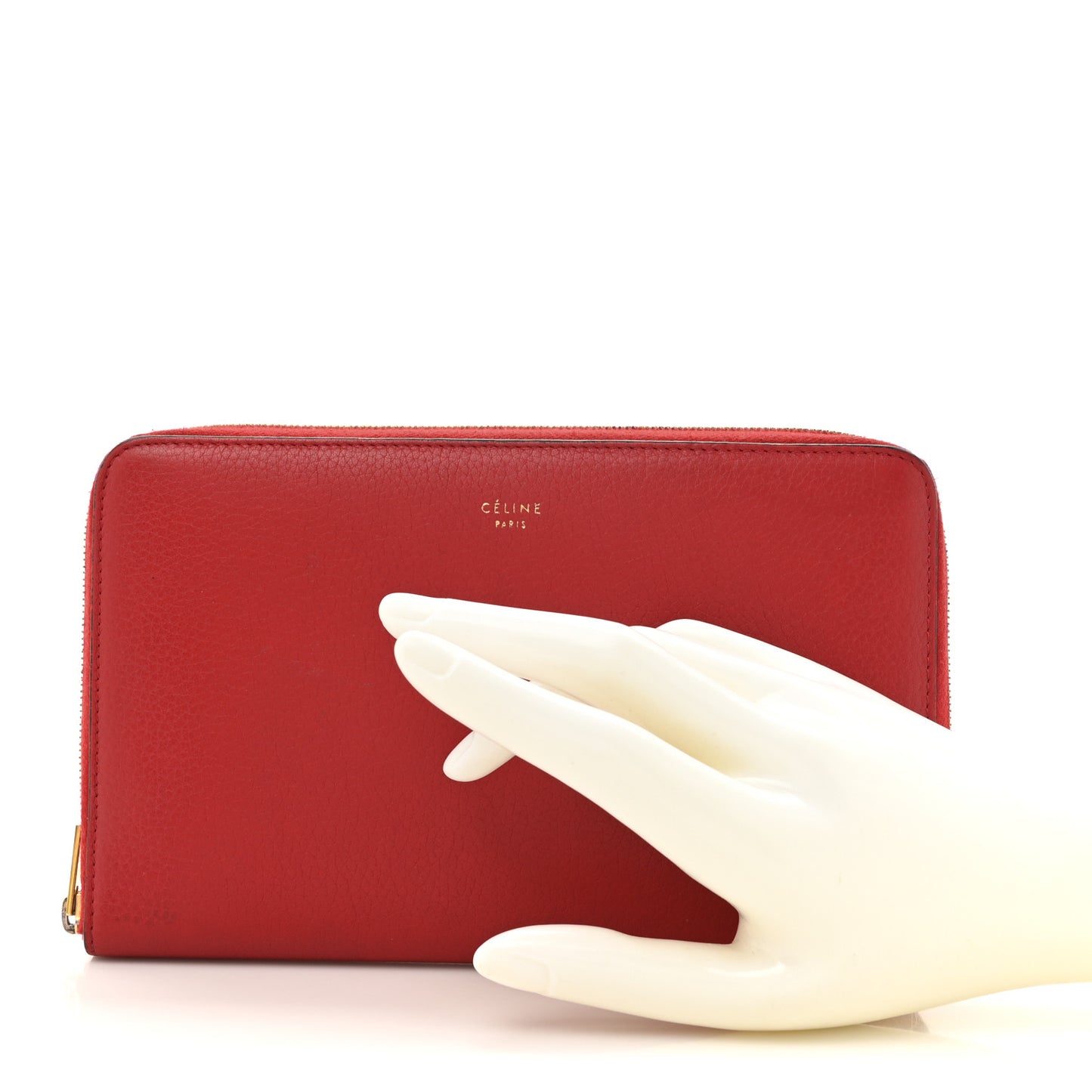 Drummed Calfskin Large Zip Around Multifunction Wallet Red