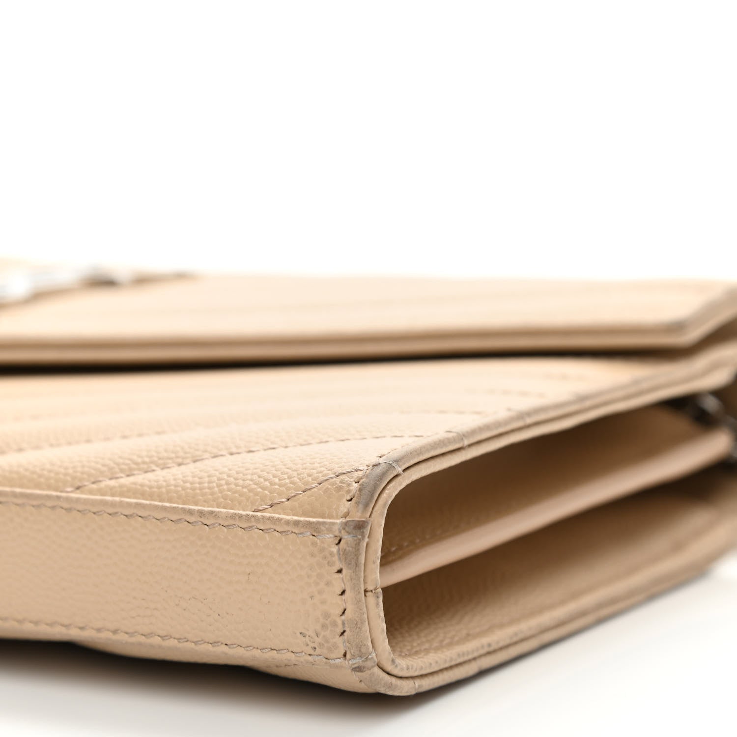Saint Laurent Grain De Poudre Matelasse Chevron Monogram Chain Wallet Nude Powder 10 of 12