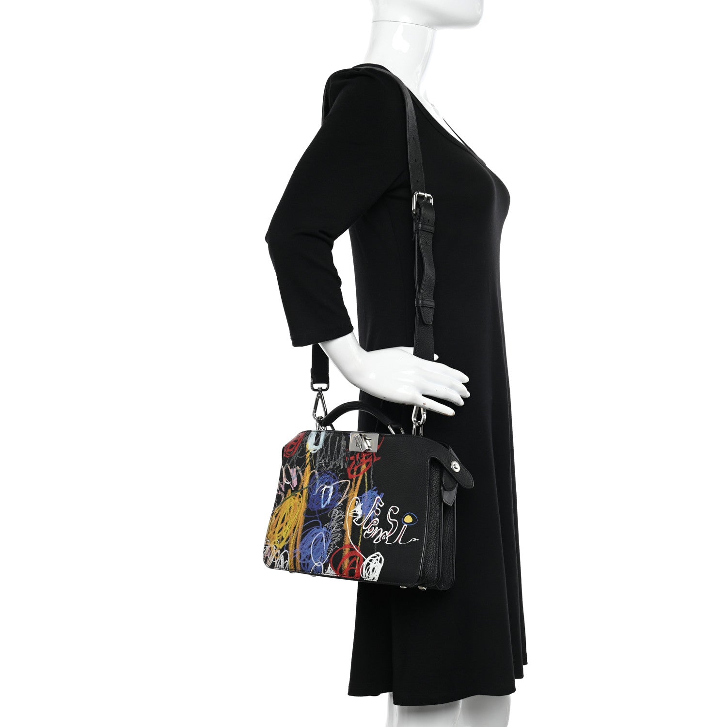 Fendi X NOEL FIELDING Cuoio Romano Painted Mini Peekaboo I SEE U Satchel Black Multicolor 2 of 11