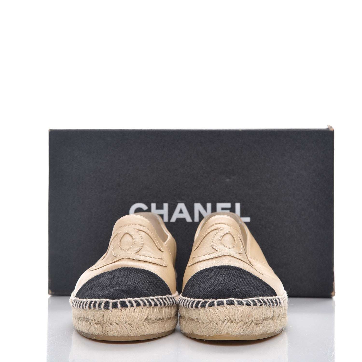 Chanel Lambskin Canvas Cap Toe CC Espadrilles 41 Beige Black 10 of 10