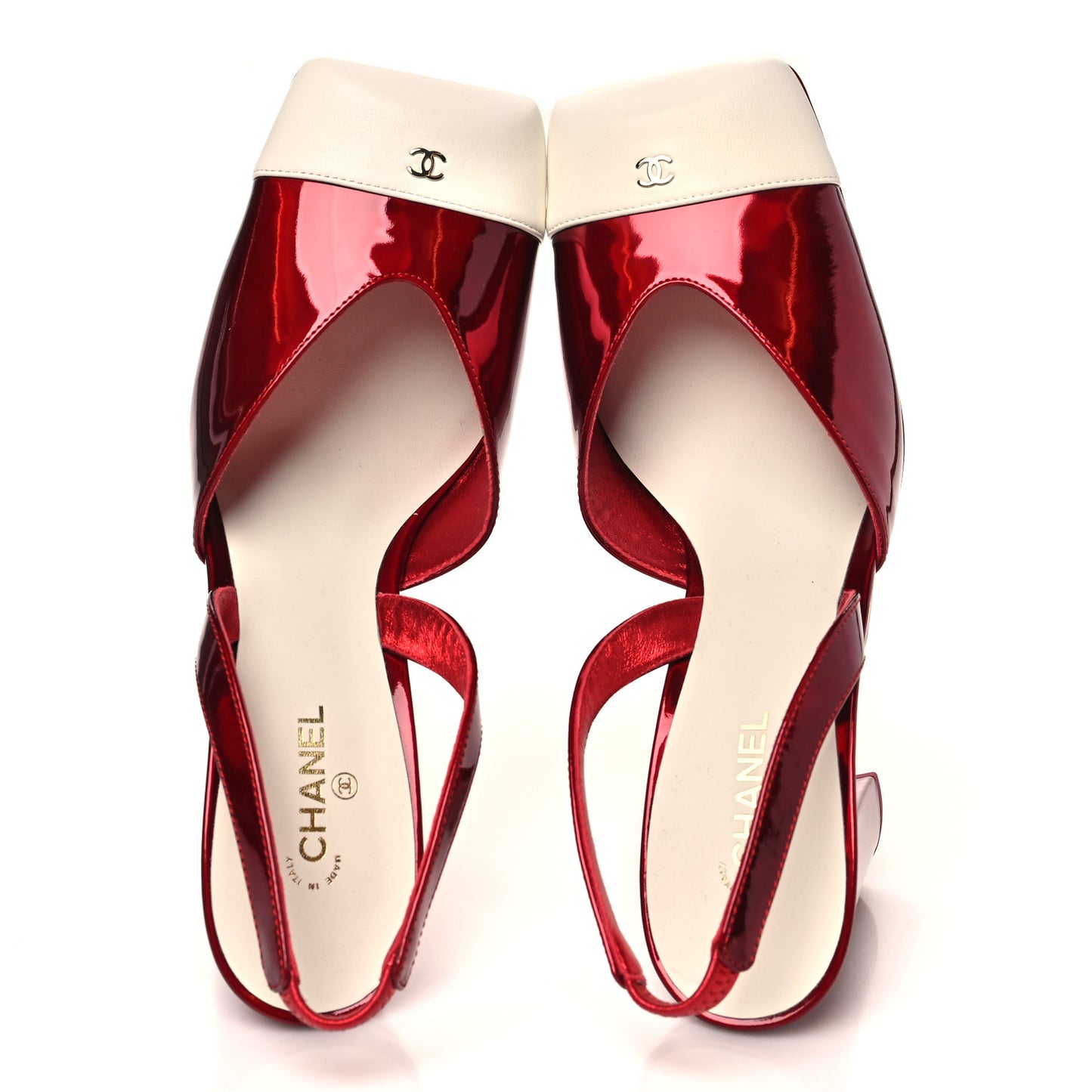 Lambskin Laminated Calfskin Cap Toe CC Slingback Pumps 40 Red Ivory