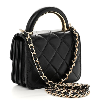 Chanel Lambskin Quilted Top Handle Flap Clutch With Chain Black 3 of 10