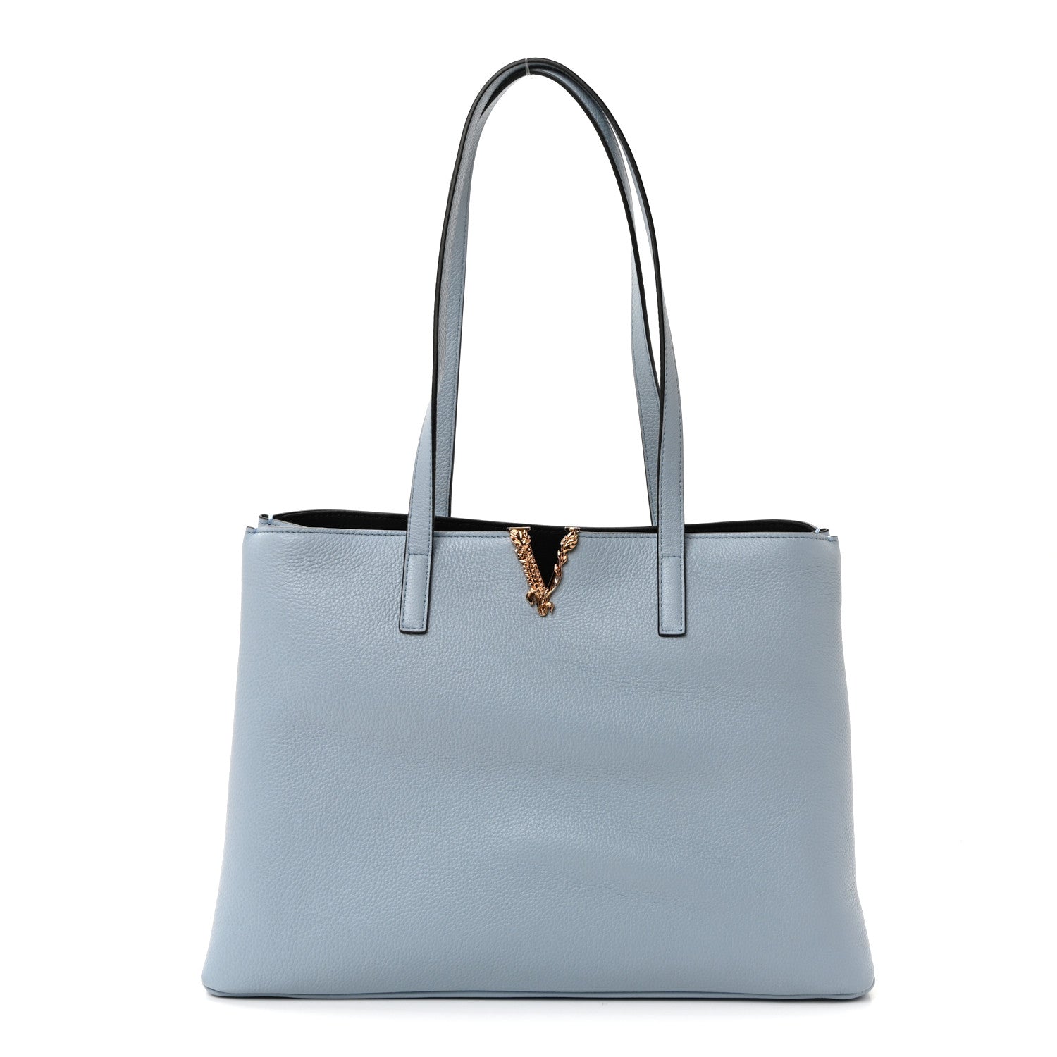 Versace Grained Calfskin Virtus V Tote Light Blue 1 of 9