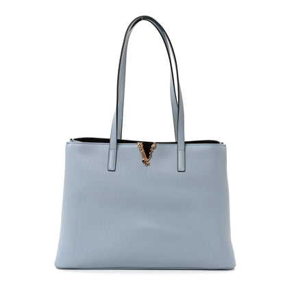 Versace Grained Calfskin Virtus V Tote Light Blue 1 of 9
