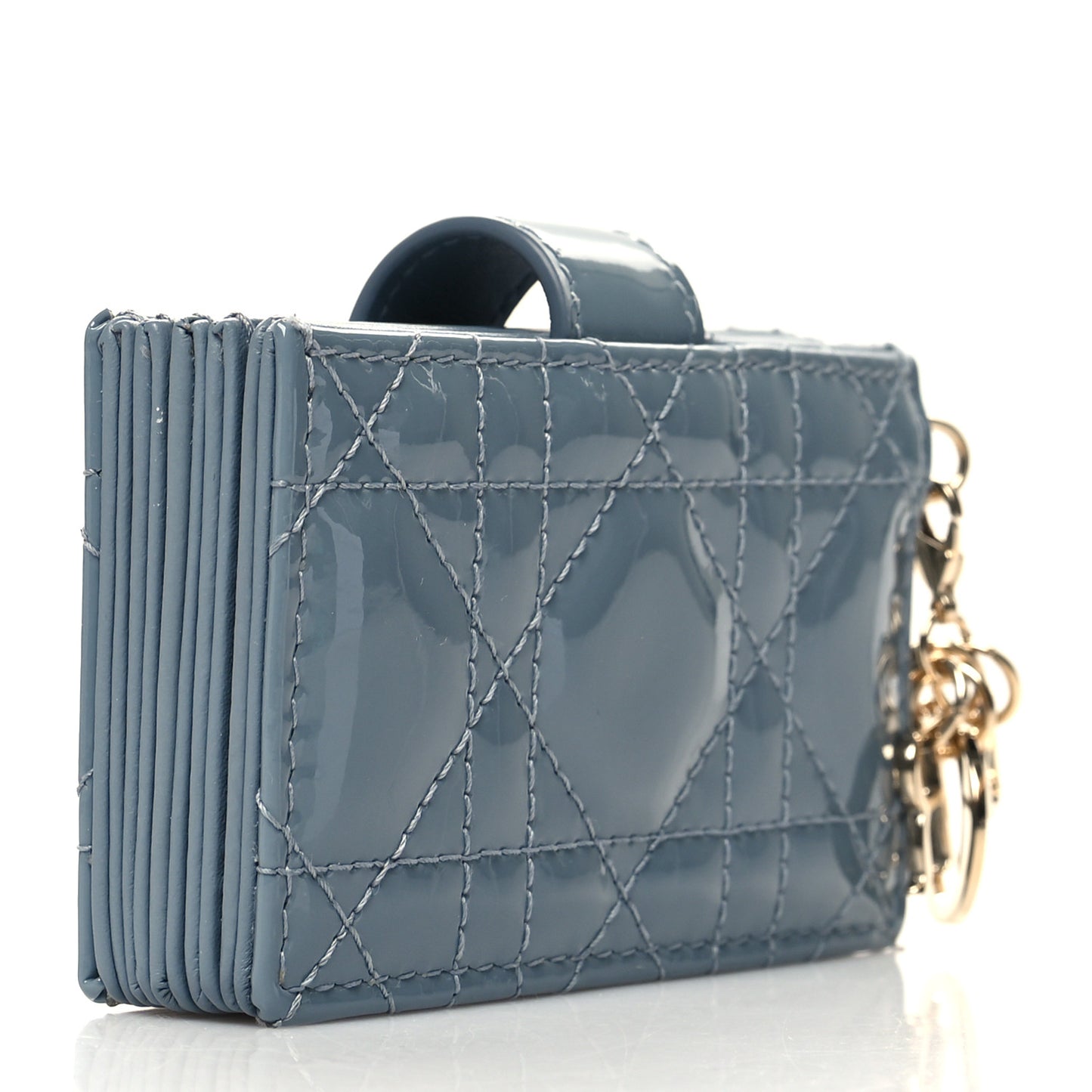 Patent Cannage Lady Dior 5 Gusset Card Holder Cloud Blue