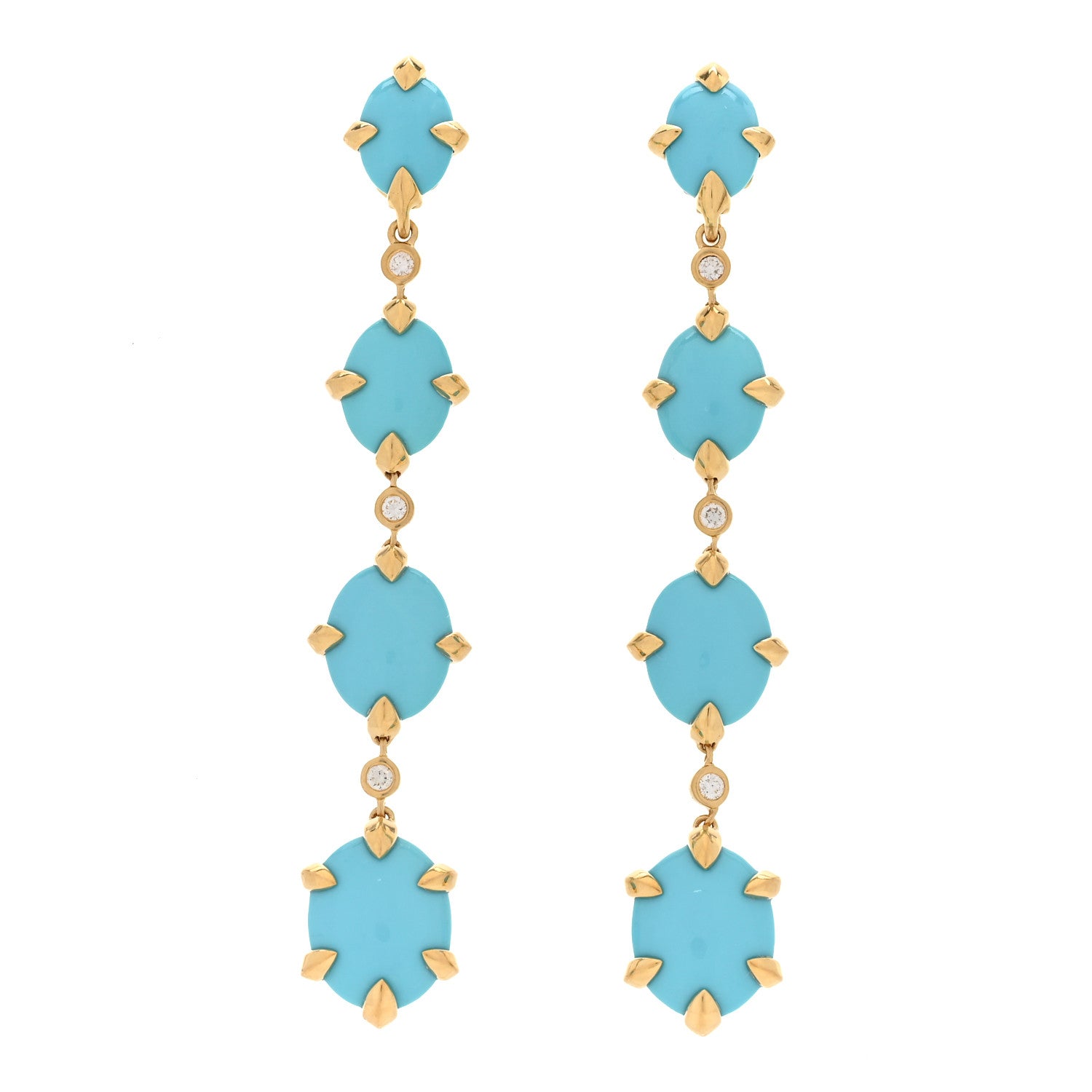David Yurman 18K Yellow Gold Diamond Turquoise Chatelaine Drop Earrings 1 of 5