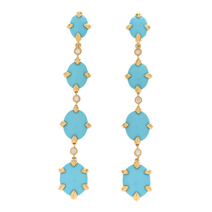 David Yurman 18K Yellow Gold Diamond Turquoise Chatelaine Drop Earrings 1 of 5