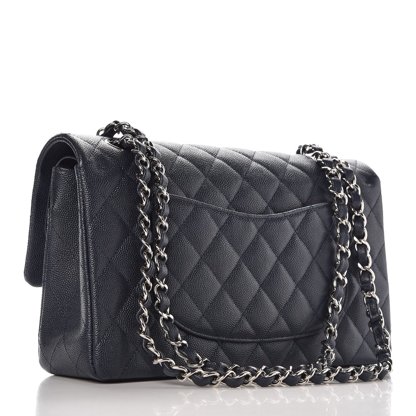 Caviar Quilted Medium Double Flap Navy