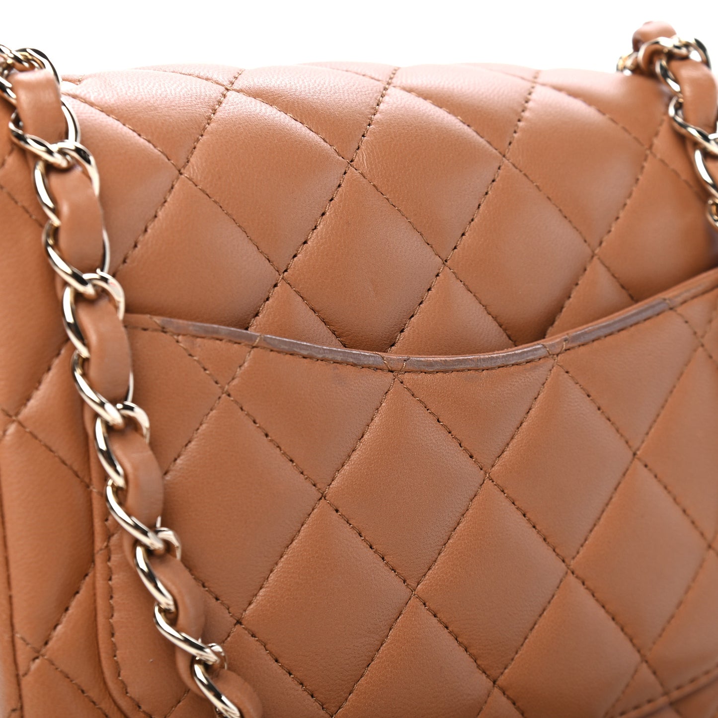 Lambskin Quilted Mini Square Flap Brown