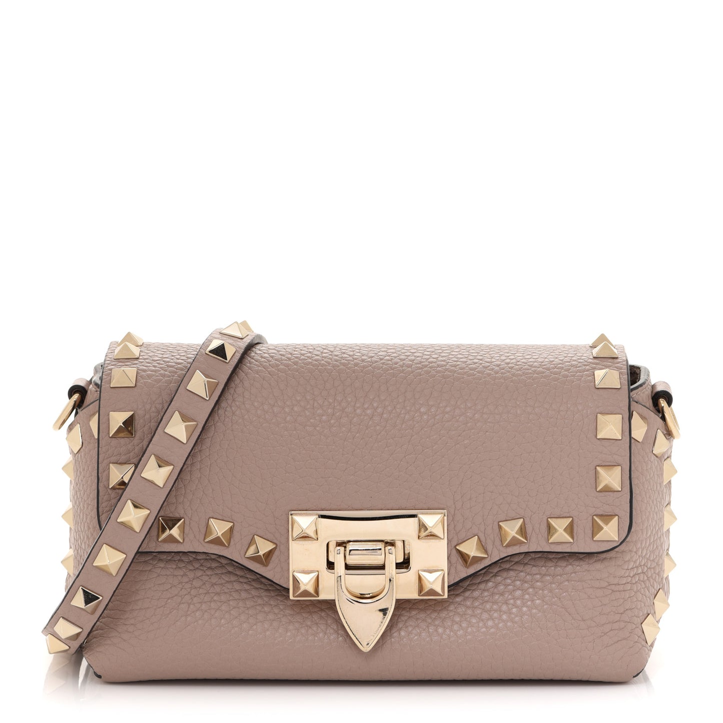 Pebbled Calfskin Mini Rockstud Crossbody Bag Poudre