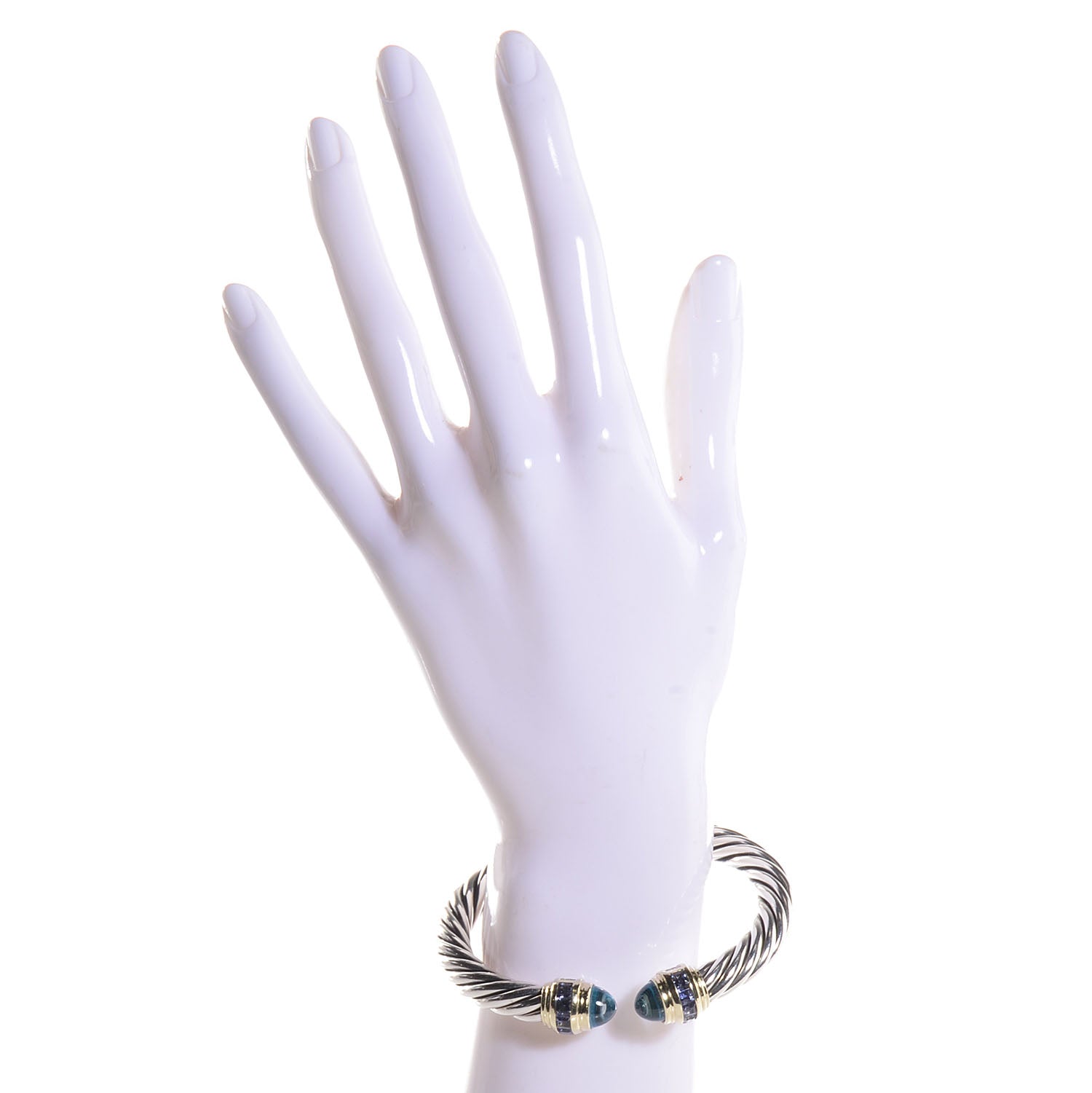 David Yurman Sterling Silver 14k Gold Blue Topaz Iolite 8.5mm Classic Cable Bracelet 2 of 4
