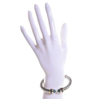 David Yurman Sterling Silver 14k Gold Blue Topaz Iolite 8.5mm Classic Cable Bracelet 2 of 4