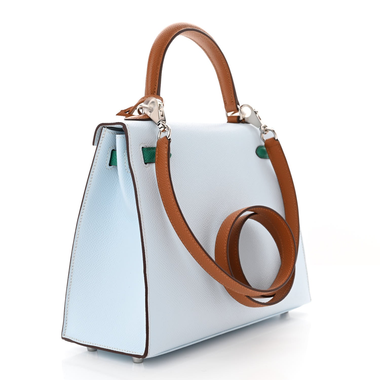 Hermes Epsom Tri-Color Kelly Sellier 25 Bleu Brume Vert Jade Gold 3 of 13