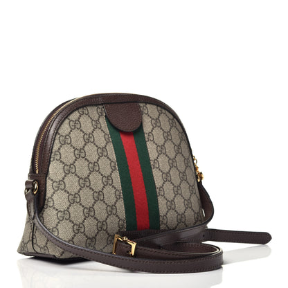 Gucci GG Supreme Monogram Textured Dollar Calfskin Web Small Ophidia Dome Shoulder Bag Beige Ebony New Acero 3 of 9