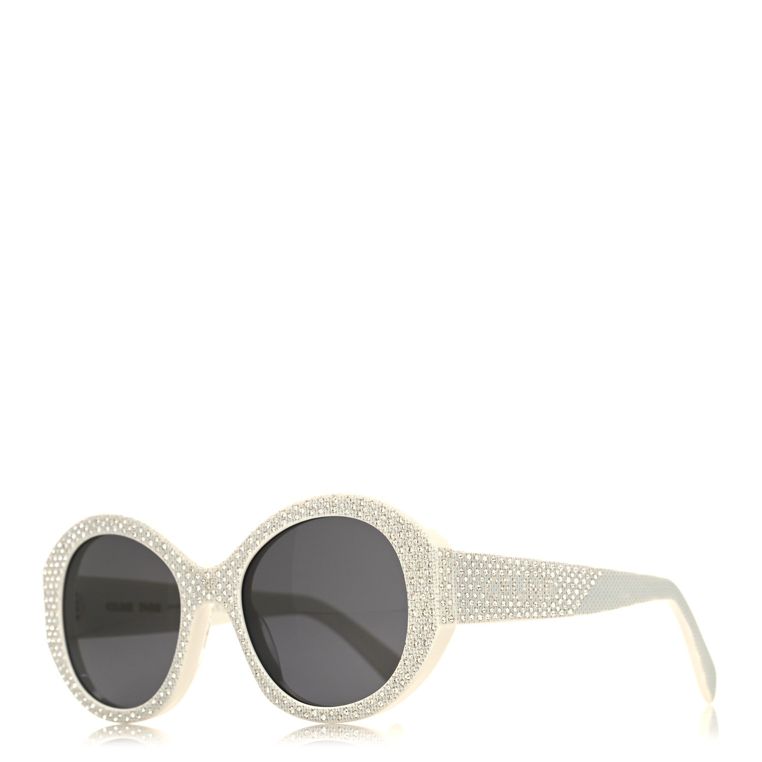 Celine Acetate Crystal Studded Bold 3 Dots Round Sunglasses CL4240IS Ivory Smoke 1 of 7