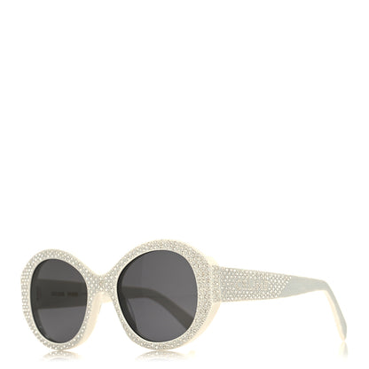 Celine Acetate Crystal Studded Bold 3 Dots Round Sunglasses CL4240IS Ivory Smoke 1 of 7