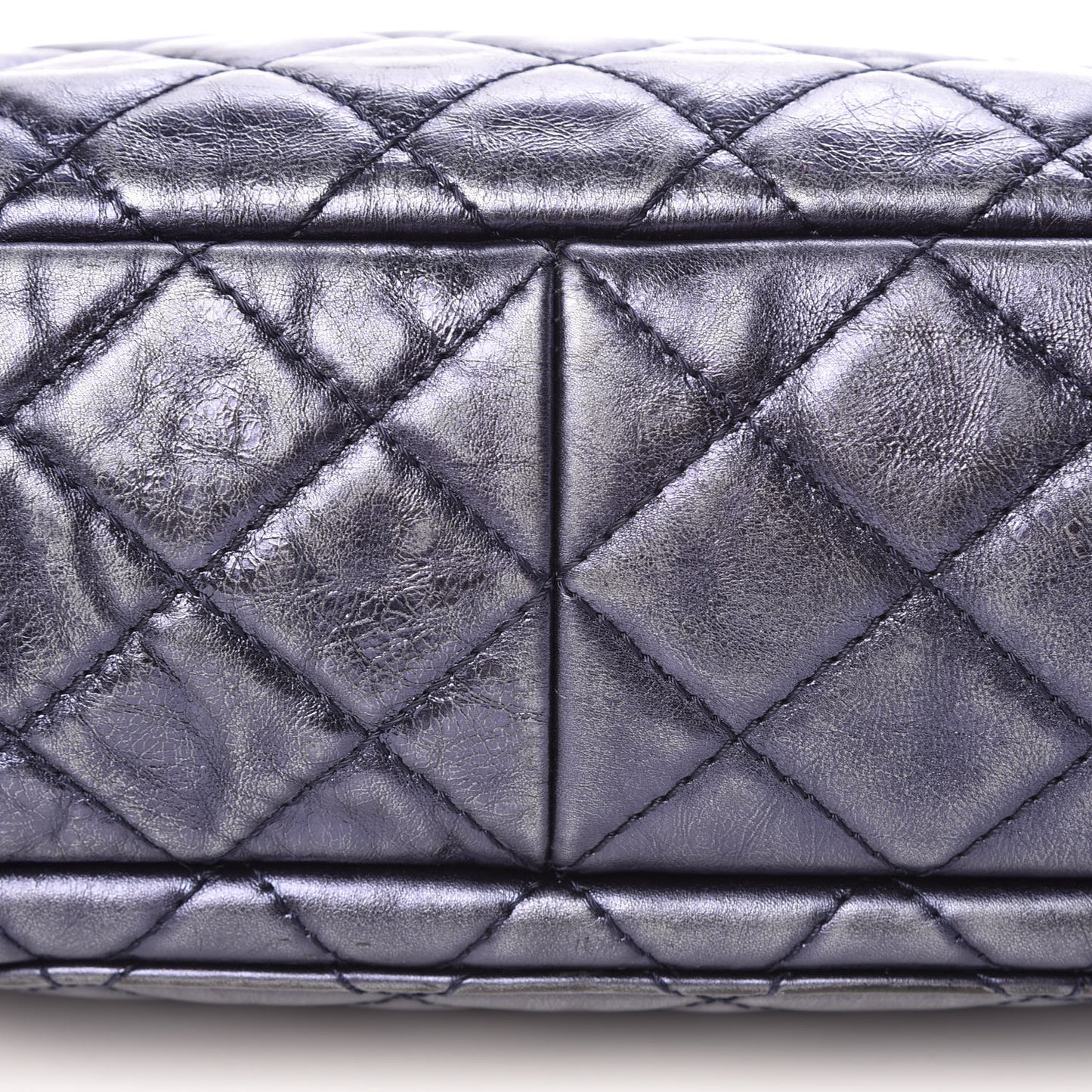 Metallic Aged Calfskin Quilted Large Reissue Camera Case Silver