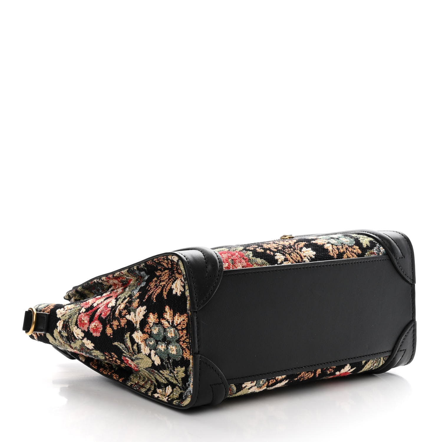 Celine Calfskin Lambskin Canvas Jacquard Floral Nano Luggage Black 4 of 13