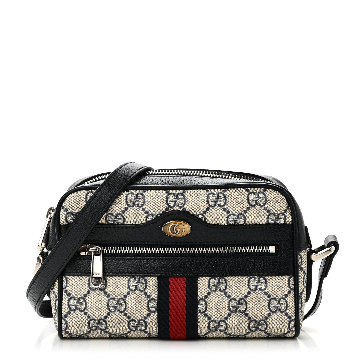 GG Supreme Monogram Textured Dollar Calfskin Web Mini Ophidia Shoulder Bag Beige Blue