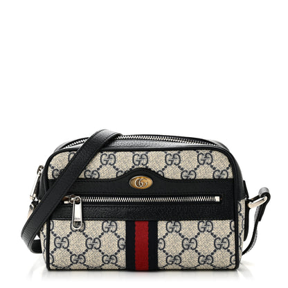 Gucci GG Supreme Monogram Textured Dollar Calfskin Web Mini Ophidia Shoulder Bag Beige Blue 1 of 12