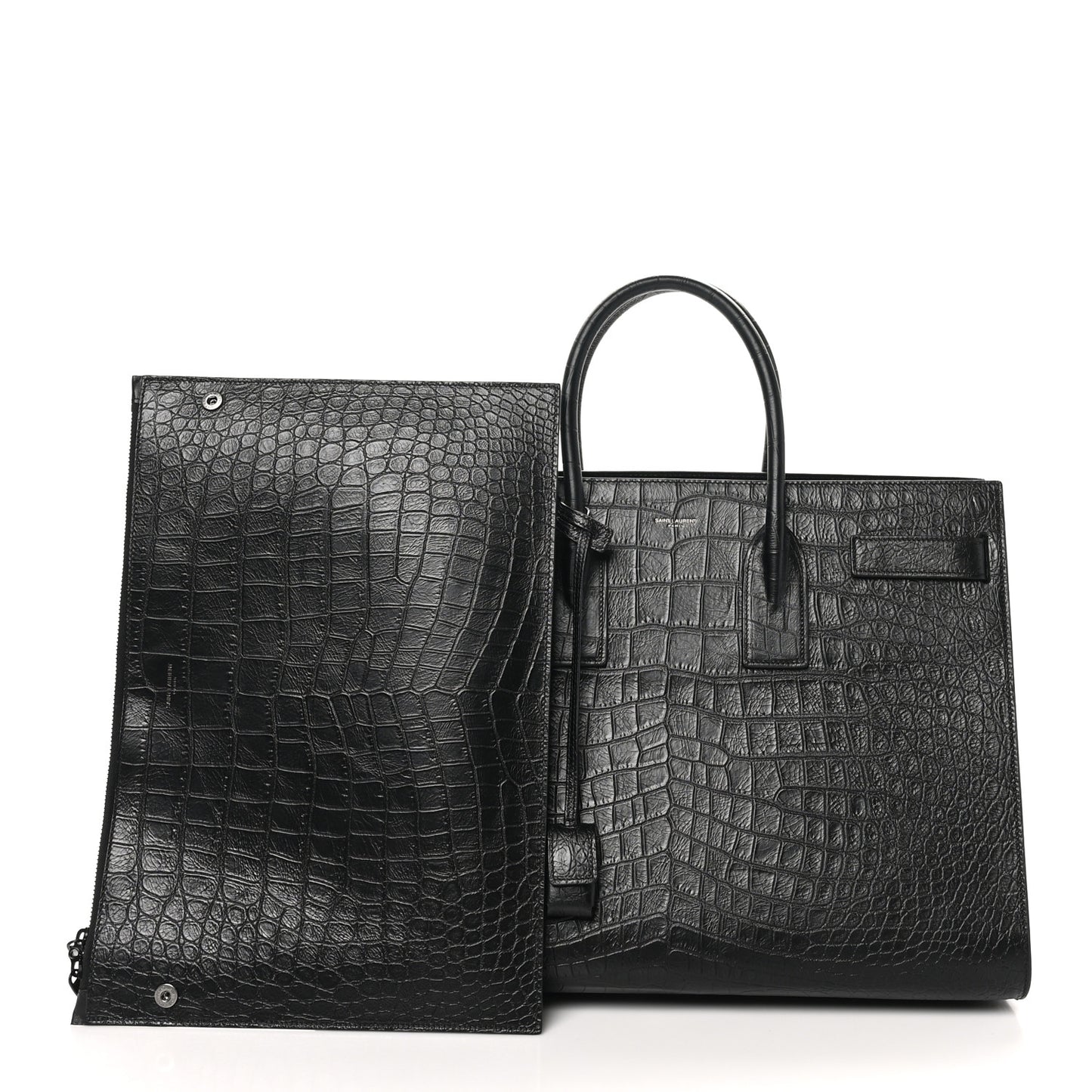 Calfskin Crocodile Embossed Large Sac De Jour Carryall Black